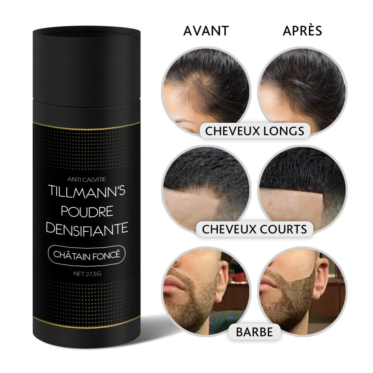 Fibre CapillairePoudre Cheveux HommePoudre Densifiante CheveuxCache la Calvitie et les Racine