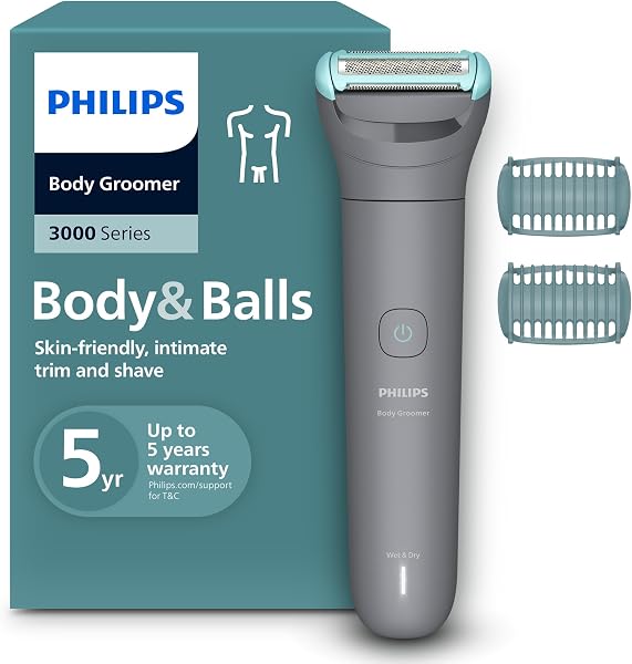 Philips Afeitadora Corporal series 3000 - Depiladora Masculina con sistema de protección, Recorta y depila zonas íntimas, Afeitado suave y apurado, 100% impermeable, 80 min. de autonomía, BG3480/15. - 1