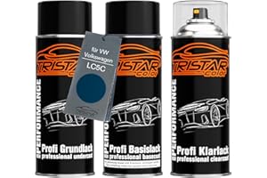 TRISTARcolor Autolack Spraydosen Set für VW/Volkswagen LC5C Biscay Blue Perl/Sapphire Blue Perl Grundlack Basislack Klarlack Sprühdose 400ml