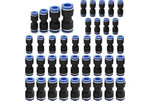 Bwintech 40 piezas recto Push in Conectar Kit de conexión neumática,2 vías de plástico de liberación rápida adaptador de la línea de aire PU,(6mm,8mm,10mm,12mm)