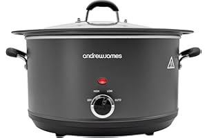 Andrew James 6.5L Slow Cooker – Sear-to-Simmer - Large Hob-Proof Aluminium Pot, Shatter-Resistant & Easy-Clean Design 3 Heat Settings & Glass Lid, Ideal for Family Meals, Curries & Batch Cooking