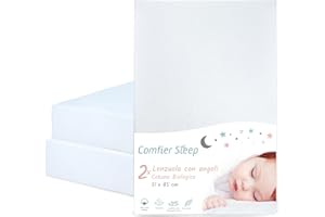 COMFIER SLEEP Lenzuola Next To Me 51x85 – Set Di 2 Pezzi Colore Bianco Lenzuolo Angoli Next To Me in 100% Cotone Biologico - Elasticizzate e Ultra morbide