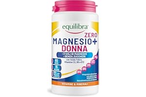 Equilibra, Magnesio Donna Zero Zuccheri, 200g in Polvere, 3 Sali di Magnesio, Bisglicinato, Pidolato, Carbonato, con Acido Folico, Vitamina D3, B6, B12, Solubilità Istantanea, Sapore Agrumato