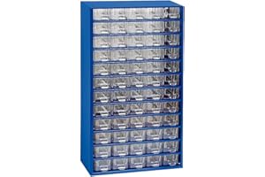 ‎CERTEO Certeo Schubladenmagazin aus Stahl | HxBxT - 551 x 306 x 155 mm | 60 transparente Schubladen| Gehäuse ultramarinblau| Kleinteilemagazin Klarsichtmagazin