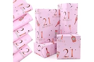 QRTDXP Rose Gold 21st Gift Wrapping Paper Sheets,5pcs 50 * 70cm Large 21st Birthday Paper, Pink Eco-friendly Gift Wrap Perfect for Wrapping Present or Flower for Girls Woman