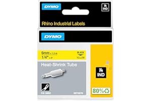 DYMO 6mm RhinoPRO Heat shrink tubes - Cintas para impresoras de etiquetas (D1, Negro, Amarillo, 6 mm, 1,5 m, Caja, 3,2 cm)