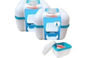 SOL 2pk Denture Bath Box, False Teeth Pot Container with Lid for Braces, Retainers, Gum Shields Dental Storage, Portable Cleaning Case, Compact Design, Ideal for Home or Travel Use, Durable and Secure