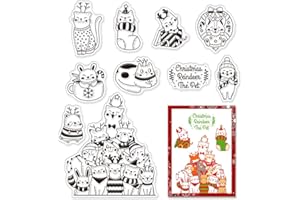 CRASPIRE Gatto di Natale Timbro in Gomma Trasparente Alce Fiocco di Neve Vacanze Invernali Sigilli in Silicone Trasparenti Vintage Timbro per Biglietti di Diario di Natale Creazione di Biglietti Fai