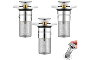 Druuzyl 3 Pezzi Tappo Lavandino Bagno 34-40mm Tappo Lavandino Universale Pop Up con Filtro per Capelli, Filtro di Scarico in Acciaio Inossidabile per Vasca da Bagno, Cucina, Lavabo