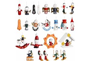 Hpbaggy 24 Stück Weihnachtsbaum Schmuck aus Holz, Christbaumschmuck Anhänger, Weihnachten Holzanhänger Set Handbemalt, Holz Anhänger Figuren, Tannenbaumschmuck HolzAnhänger Set