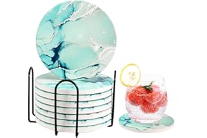 Jevina Posavasos de cerámica para bebidas, absorbentes de agua, textura de mármol, soporte para sofá, mesa, cocina y decoración hogar.