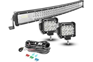 AUXTINGS 82 cm 405W 3 Filas Barra LED Offroad Barra de luz LED Curvo +10 cm LED Luces de Trabajo con 12V Cableado Haz Spot y Flood LED Luces de Trabajo para Tractor Coche Camión Barco 4x4 ATV,IP67