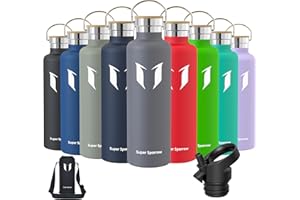 Super Sparrow Water Bottle Stainless Steel - 350ml/500ml/620ml/750ml/1L- Insulated Metal Water Bottles - Standard Mouth Flask - BPA Free - Straw Bottle for Work, Gym, Sports - 2 Lids