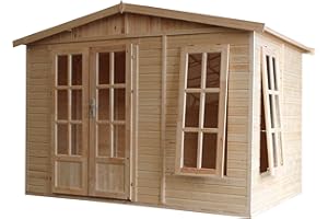 Wooden Garden Office TIMBELA M334FB, Modern Garden Cabin to Work from Home, Large Pine and Spruce Garden Room W11ft x L7ft x H8ft, Lockable Garden House, Home Office, Workshop, Garden Studio