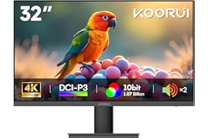 KOORUI 32 Inch UHD 4K Monitor, 95% DCI-P3 & HDR10, 10Bit Colour, 3500:1 Contrast Ratio, Built-in Speakers, GTG 3ms,VESA, HDMI/DP for Home Office pc and Gaming Freesync E3241A
