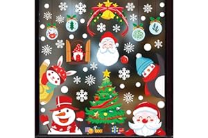 CHILEE-ANY 300+PCS Stickers Fenetre Noel, Noël Flocons De Neige Stickers, Noël Autocollant Fenêtre, Fenetre Décoration-Renne Père Noël Stickers Amovibles Statique Autocollants
