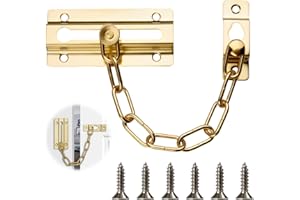 Lueden Door Chain Lock Heavy Duty Safety Chain Lock Polished Brass Internal Door Restrictor Security Latch Chain Lock Sliding Bolt for Front Door Home Hotel Bedroom Apartment Living Motel, Golden