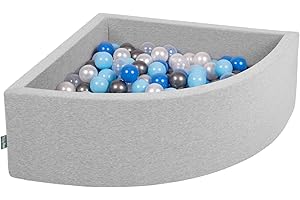 KiddyMoon 90X30cm/200 Bolas Piscina De Bolas ∅ 7Cm para Ninos Cuarto Angular Hecha En La UE, Grisclr:Perla/Azul/Azulclr/Transparent/Plata