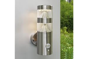 NBHANYUAN Lighting LED Outdoor Wall Light with 4 Modes PIR Sensor,SUS316 Stainless Steel Outside Wall Lamp for Garden,Enterway Wall Lights Fixture Mains Powered 220-240V 9W IP44 1000LM
