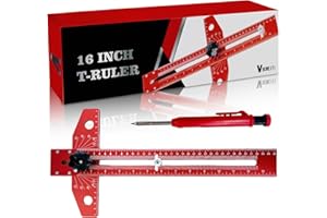 BOWEITI Holzbearbeitung Reißnadel Markierungslinie Lineal T Typ Holzbearbeitung Lineal 35cm Layout und Messwerkzeuge Präzisionsmarkierung T-Lineal Positionierung Scribing (rot)