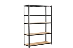 Rhino Racking – 5 Tier Heavy Duty Garage Shelving Unit – 200kg Load Weight Per Shelf - 1000kg Per Unit – 180x120x45cm - Black Storage Shelves – Shed Shelving