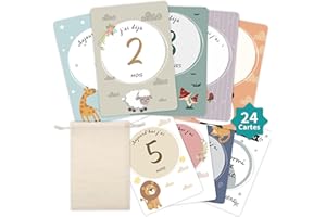 FloraVigo Jeu de cartes illustrant les étapes du développement du bébé, carte etape bebe, 24 cartes illustrant les étapes du développement de la naissance à 1 an, convenant aux garçons et aux filles
