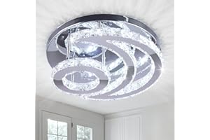 CXGLEAMING 15.7" LED Kristall Deckenleuchte Moderner Kronleuchter LED Deckenlampe Rund Unterputz Lüster Lampe Kristall Pendelleuchte für Wohnzimmer Schlafzimmer Badezimmer Flur(Kühles Weiß)