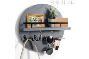 DXIUNOVE Portachiavi Muro,Legno Porta Chiavi Da Muro Per Casa,Portachiavi Da Parete Stile Rustico,Orbicolare Portachiavi Casaadatto Per Camere Da Letto, Corridoi, Cucine E Uffici (grigio)