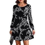 Actcat Damen Kleid Langarm - Schickes Midi-Kleid mit Taschen in Rockabilly-Stil, lässige Damenbekleidung
