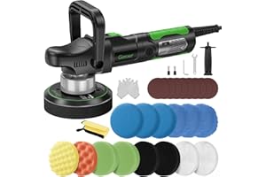 Ginour Pulidora Orbital 1000W Para Coche, 6 Velocidades Ajustables (2000-6400 OPM), Pulidora Coche Con Mango En D Y Mango Lateral, Plato De Lijado De 150 Mm / 6 Pulgadas