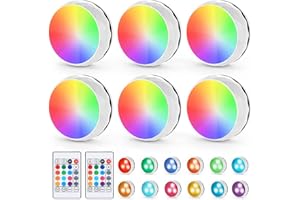 SGIZOKU Under Cabinet Kitchen Light,Puck Lights with Remote,Wireless LED Light with Timer,RGB Colorful Atmosphere Light Stick on Closet Cupboard Wardrobe Wall Indoor,6 Pack