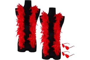 Haishell 4 Pcs Halloween Red Feather Boas and Sunglasses 2M Colorful Feather Boas for Party Turkey Feathers Boa for Women Dancing Wedding Cosplay Party Dress up