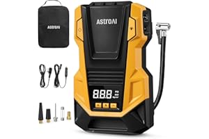 AstroAI Car Tyre Inflator Air Compressor, 240V Mains and 12V DC Dual Power Supply Tyre Pump with Digital Pressure Gauge, Max 150PSI Car Accessories Pumps for Cars Bike Motocycle Ball