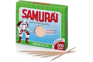 SISMA SAMURAI PZ 1000 STUZZICADENTI LUNGHI CM 6,5 DOPPIA PUNTA STERILIZZATI EXTRA FINE QUALITY STECCHINO