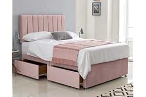 COMFOREST, BEDDING & UPHOLSTERY INNOVATION LEADER ComfoRest 5FT Modern King Size Divan Bed with 24" Headboard & 2 Drawers, Elegant Bed & Mattress Sets, Comfortable King Size Bed with Mattress Included - King Size Bed Frame with Storage (Pink Plush)