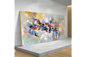 ZHAOYANG ART Moderne abstrakte Kunst auf Leinwand, groß, bunt, Block-Ölgemälde, Druck, XXL, Bilder für Wohnzimmer, Heimdekoration, Wandbild, 80 x 160 cm/32 x 63 Zoll, goldener Rahmen