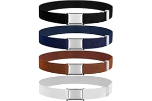 CoKeeSun 4 Pcs Elastic Kids Belt, Stretch Kids Belts, Adjustable Toddler Belt with Silver Square Buckle for Boys and Girls Jeans Shorts Trousers