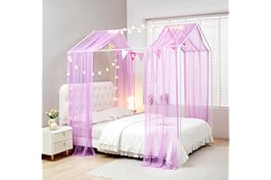 ZIQINPSQ Montessori Lot de 2 rideaux de lit pour filles et garçons, moustiquaire pour enfants, cadre de lit en bois, décorations de chambre à coucher (violet)