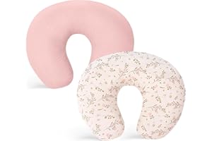 Winmany Confezione da 2 federe per cuscino in mussola di cotone morbido per allattamento al seno, per bambini e bambine, idea regalo per ragazzi e ragazze (rosa + fiore)