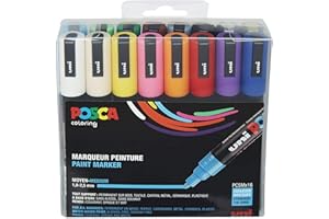 UNI-BALL UNIPOSCA - Lote de 16 rotuladores de pintura al agua, tinta pigmentación surtida, punta media PC5M