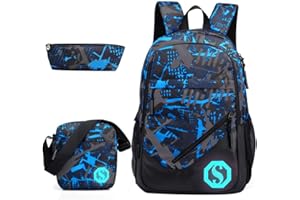 SellerFun Teenage Boy Girl Unisex Multifunctional School Bag Backpack with Florescent Mark(ColorF 3 Sets,20L)
