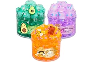 JAIIMEN Slime Kit - 3 Pack Jelly Cube Clear Crunchy Slime with Avocado, Honeycomb and Lavender Bear Charms, Preppy Aesthetic Stuff, Cute Stress Toys Cool Birthday Gifts for Girls and Boys