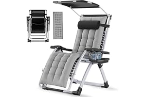 Soontrans Tumbonas Jardin Exterior con Toldo, Cojín, Tumbona Plegable con Portavasos y Reposacabezas ExtraíBle,Respaldo Ajustable, Silla Reclinable para Playa y Jardín y Camping (Gris Claro)