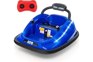 COSTWAY 12V Kids Bumper Car, 360-Degree Rotation Spin Children's Waltzer Cars with Dual Joysticks, Remote Control, Colorful Flashing Lights and Music, Battery Powered Ride on Vehicle for 3+
