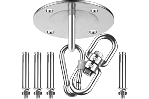 GeeRic 7PCS Gancio per Soffitto, Girevole a 360°Ganci di Sospensione (304 Acciaio Inossidabile) (capacità Portante 500KG) Moschettone Ancoraggio da Parete Kit per Altalena, Amaca, Yoga, Sacco da Boxe