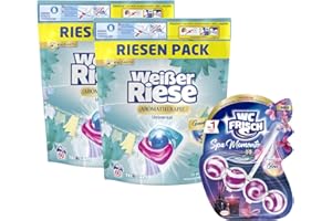 ‎WEIßER RIESE Weißer Riese Universal Trio-Caps A-Th. Lotus & Mandelöl (1x 120 WL), Vollwaschmittel mit intensivem Dufterlebnis & WC FRISCH Spa Momente Harmonie (1x 50g), langanhaltendes Dufterlebnis