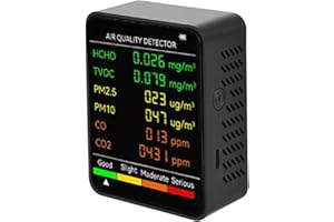 ONIISSY 6 in 1 Luftqualitätsmonitor, Luftqualitätsdetektor für den Innenbereich, erkennt PM2.5, PM10, TVOC, Luftqualitätsprüfer, Luftverschmutzungsmessgerät für Zuhause, Zimmer, Wachstumszelte, Büros
