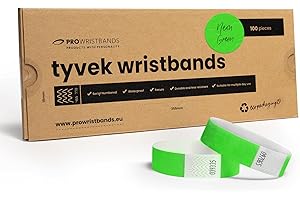 PROWRISTBANDS Eintrittsbänder aus Tyvek - Party Einlassbänder, Securebänder, Festival Armbänder, Kontrollbänder für dein Event (Neon Grün, 100)