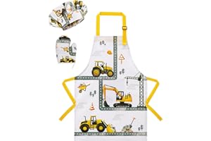 WERNNSAI Truck Kids Apron Set for Boys - Art Apron for Kids Waterproof Toddler Chef Cooking Aprons with Hat Oven Mittens Baking Painting Gardening Aprons Kitchen Classroom Art Smock Age 6-10 Years