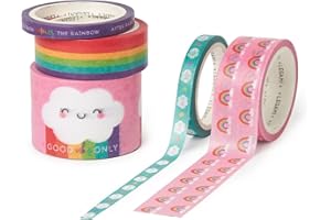Legami - Lot de 5 rubans adhésifs en papier, Tape by Tape, Rainbow, colorés, pour coller, décorer et personnaliser, 3 tailles différentes, longueur de 5 mètres chacune